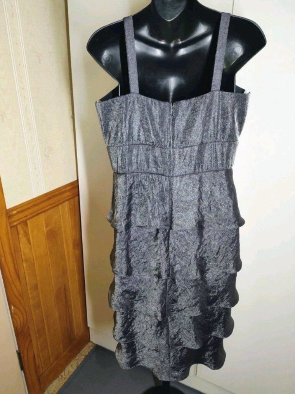 David's Bridal Hammered Shimmer Jacket Evening Dress Tiered Skirt Size 10 - Picture 3 of 16